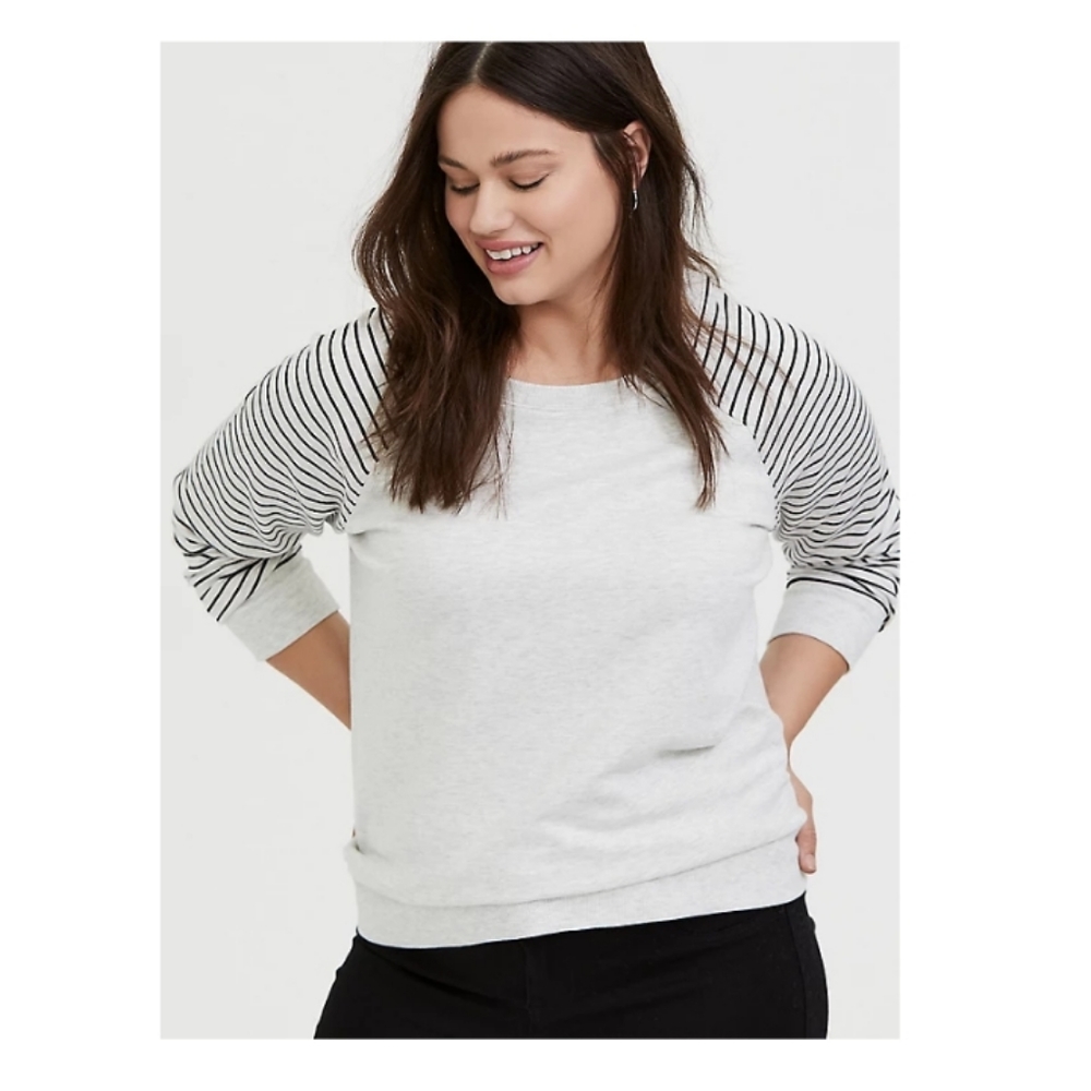 BOGO $5 Torrid Oatmeal Stripe Raglan Sweatshirt